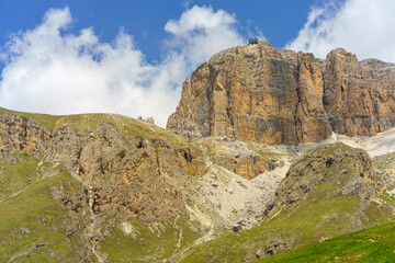 Mountain landscape along the road to Pordoi pass, Dolomites