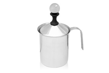 Manual milk frother Coffee and foam drink making equipment Isolated white background.