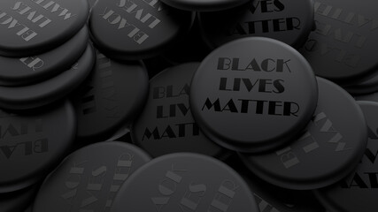 Obraz na płótnie Canvas Black lives matter pin badges matte finish Black glossy letters 3d Rendering