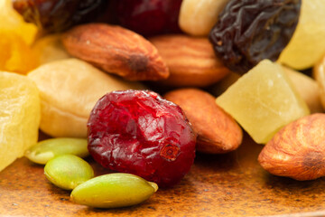 The plate contains nutritious mixed nuts