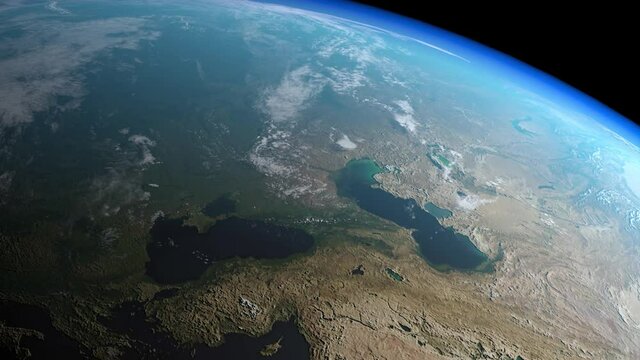 European countries from space. Flying over the earth in space.