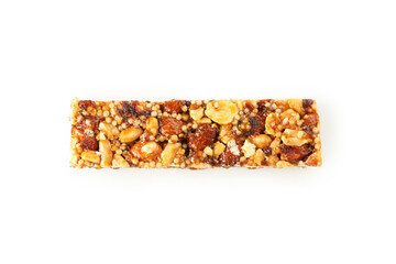 Tasty granola bar isolated on white background