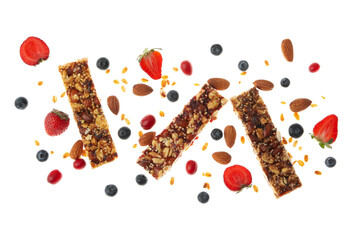 Tasty granola bars isolated on white background