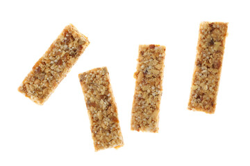 Tasty granola bars isolated on white background