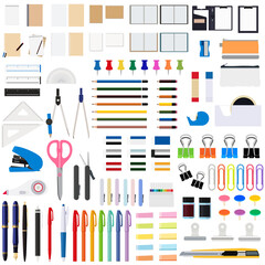 イラスト素材　文房具セット　筆記用具　事務用品　アイコン　学校　備品　ベクター