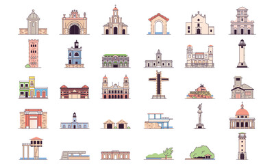 Isolated set group builder world construction famous icon- Vector