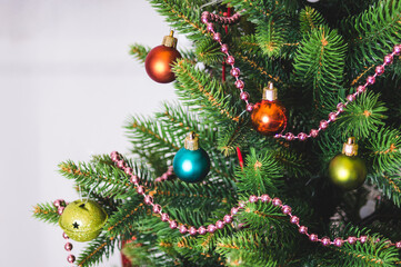 Obraz na płótnie Canvas Christmas Tree with Decorations. artificial spruce,