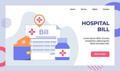 Fototapeta na wymiar Hospital bill service charge background of money put wallet bottle drugs campaign for web website home homepage landing page template banner with modern flat style