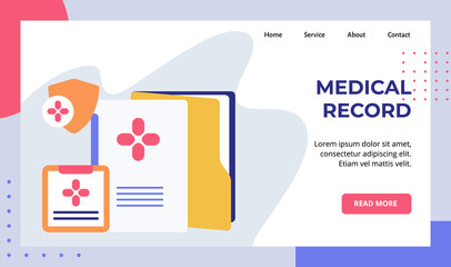 Medical record file document patient healthy history campaign for web website home homepage landing page template banner with modern flat style