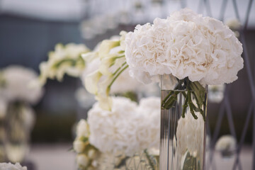 Luxury Elegant Wedding Ceremony Decoration, Ceremony Decor near castle, white flowers in vase
