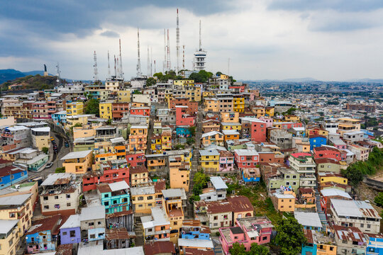 Colorful houses and lighthouse in Guayaquil