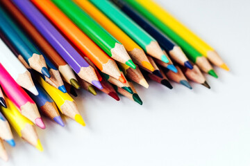 Multi-colored pencils for drawing. Sharp pencils.