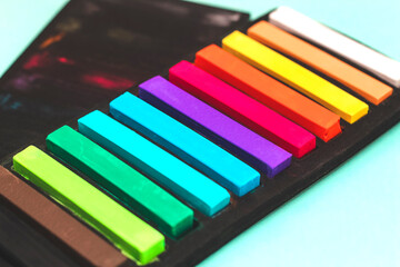 Set of multicolored dry pastels for painting and creativity.