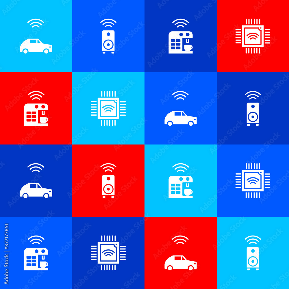 Poster set smart car system with wireless, stereo speaker, coffee machine and processor microcircuits cpu i