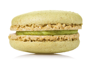 Pistachio macaroon cookies isolated on white background