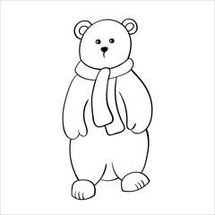 Polar white bear. Hand drawn sketches in doodle style. Isolated vector object on a white background. Christmas design elements for winter decor, coloring books.