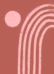  Abstract contemporary aesthetic background. Geometric balance shapes, rainbow and sun. Boho wall decor. Mid century modern minimalist art print. Organic shape. Terracotta colors, earth tone. © Mystery Kit