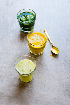 Pressed juices wheatgrass, turmeric and celery juice