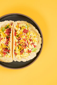 Breakfast Tacos on Yellow Background