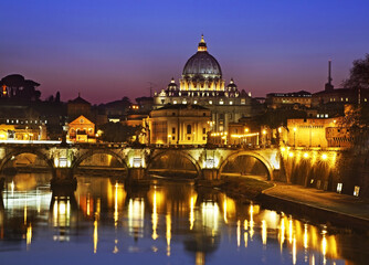 Fototapeta na wymiar Bridge of Sant Angelo and Basilica of St. Paul in Rome. Italy