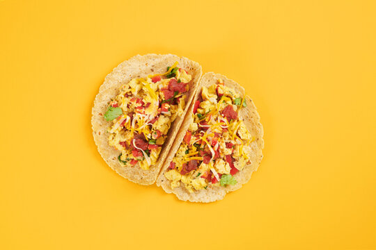 Breakfast Tacos on Yellow Background