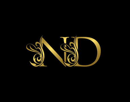 Gold N, D and ND Luxury Letter Logo Icon. Graceful royal style. Luxury alphabet arts logo.