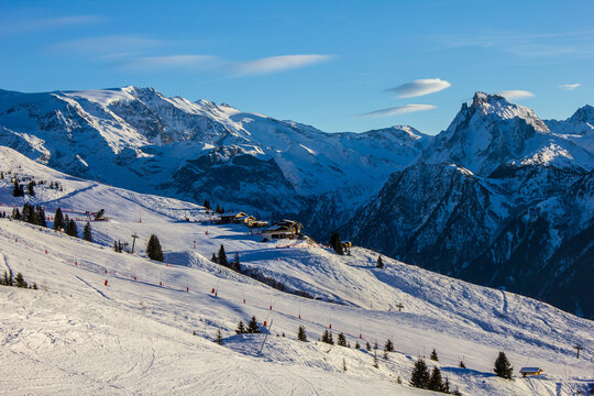 View of a Ski Slope above Champagny-en-Vanoise, French Alps