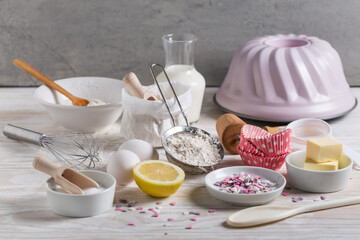 Baking ingredients for Christmas cookies, cupcakes or sweet pie