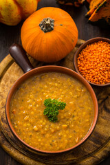 Red lentils and pumpkin soup for Thanksgiving