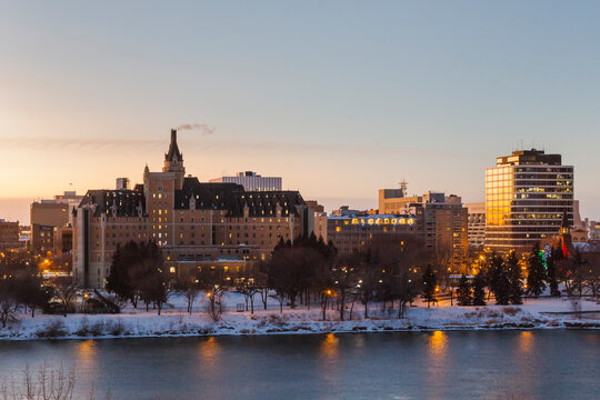 Sunset city view with historical building