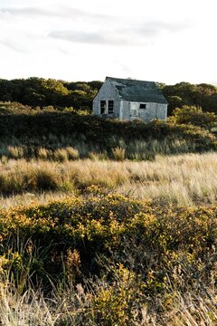 little wooden shack in the sand dunes