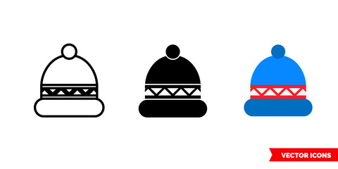 Knitted hat icon of 3 types color, black and white, outline. Isolated vector sign symbol.