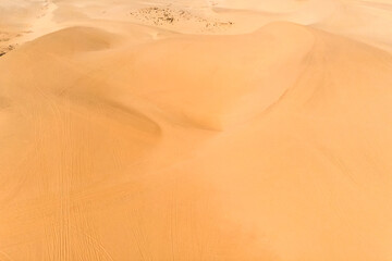 Above of winding sand dune in desert