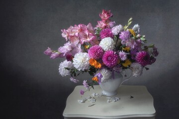 Still life with splendid bouquet of flowers	