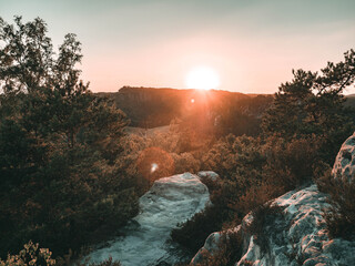 Sächsische Schweiz Felsen Aussicht - Nationalpark Sonnenuntergang