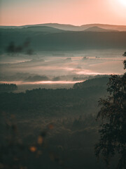 Nebel Felder Aussicht vom Lilienstein, Nationalpark Sächsische Schweiz