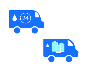 Truck on a white background. Water delivery. Symbol. Vector illustration.