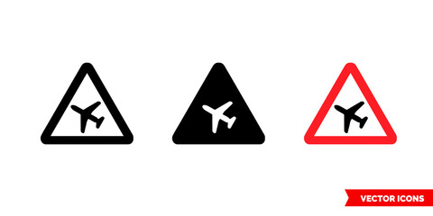 Low flying aircraft sign icon of 3 types color, black and white, outline. Isolated vector sign symbol.