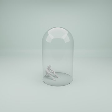 Man isolated in a glass dome
