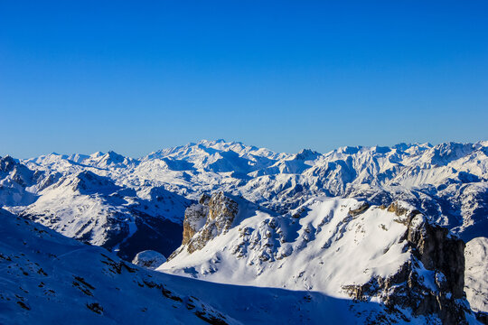 View of French Alps in Winter from Champagny en Vanoise, France