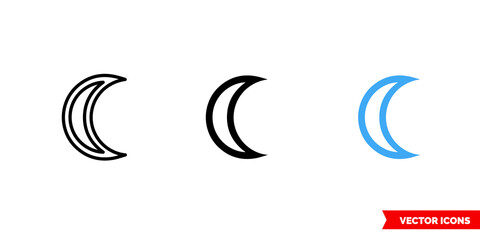 Moon symbol icon of 3 types color, black and white, outline. Isolated vector sign symbol.