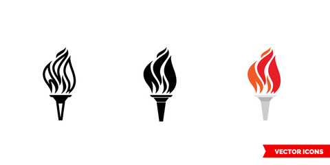 Olympic fire symbol icon of 3 types color, black and white, outline. Isolated vector sign symbol.