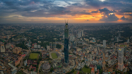 A sunset scene taken via drone during a lockdown from Kuala Lumpur, Malaysia.