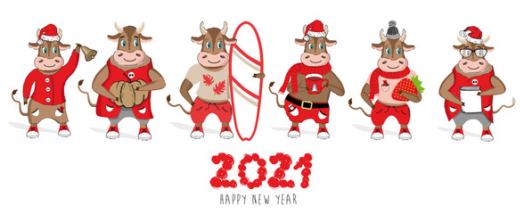 Year of the bull 2021. New year illustration. Vector.