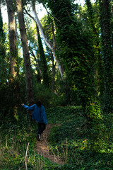 young man in forest concept nature camping travel campaign hiking advertising