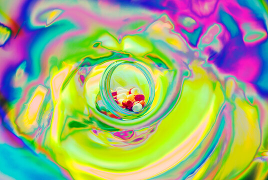 Psychedelic Bottle of Drug Capsules