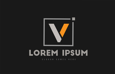 V alphabet letter logo icon in orange grey black. Dot square design for company and business identity