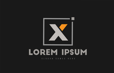 X alphabet letter logo icon in orange grey black. Dot square design for company and business identity
