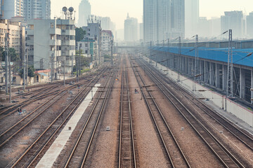Fototapeta na wymiar View of the railway station at evening time. Shenzhen.