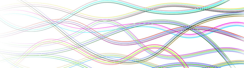 Abstract background of wavy intertwining colored lines on white